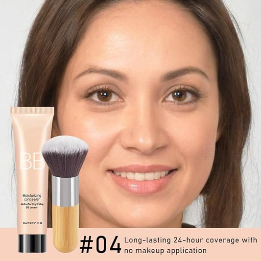 Hydrating BB Cream,Full Coverage Lightweight Matte Foundation & Concealer with Brush,Evens Skin Tone,Oil Control Cover Flaws,Natural Finish for All Skin Types,Vegan & Cruelty Free - Natural Beige