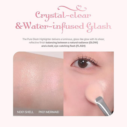 2aN Pure Glash Highlighter WH01 Frosty – Glass-Like Sheen Powder Highlighter for a Natural, Radiant Glow | Buildable, Long-Lasting, Lightweight Formula