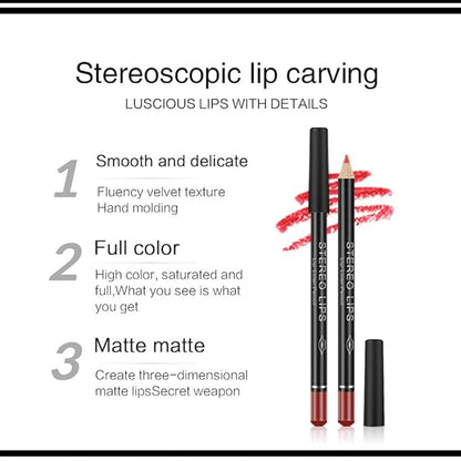 12Pcs Lot Set 12 Colors Professional Lip Liner Set, Matte Lip Liner Pencil, Smooth Lip Makeup Cosmetic Pen Set