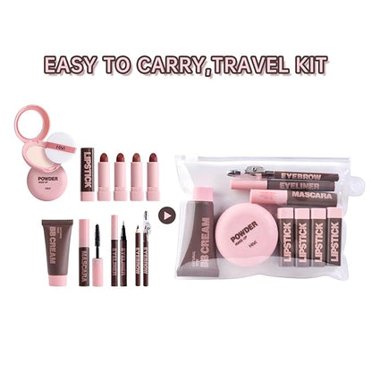 LAMUSELAND Makeup Set Full Kit, 9 Pieces All in One Professional Makeup Gift Set for Women Girls Beginner, include Lipstick, Eyebrow, Eyeliner, BB Cream, Powder, Mascara (B)