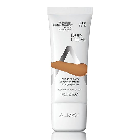 Almay Smart Shade Skintone Matching Makeup, Medium Coverage Natural Finish Foundation with SPF 15, Hypoallergenic, Cruelty Free, -unscented, Dermatologist Tested, 500 Deep Like Me, 1 oz