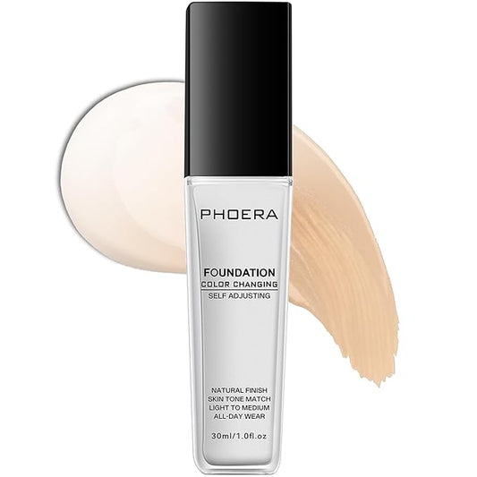 PHOERA Color Changing Foundation,Color Matching 4 in 1 Foundation Makeup with Hypoallergenic,Natural Finish,Long wearing,Full Coverage,Waterproof,Moisturizing,Lightweight for All Skin Types(Light)