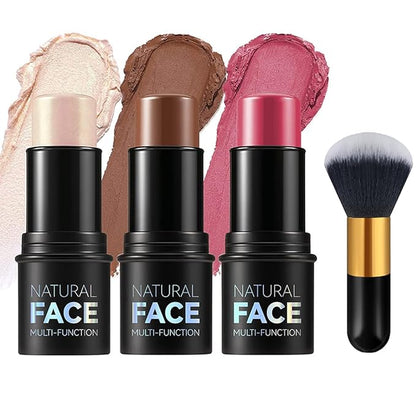 3 Pcs Contour Stick Set Multi Face Makeup Pencil Kit Shades Highlighter Stick Bronzer Stick Blusher Stick Waterproof Long Lasting Contour Stick Smooth Natural Contouring Illuminator