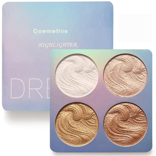 Highlighter Powder Palette, Illuminator Palette Highlighter Baked Waterproof Long Lasting Brilliant Lighten Skin Color Face Contour Powder (A3)