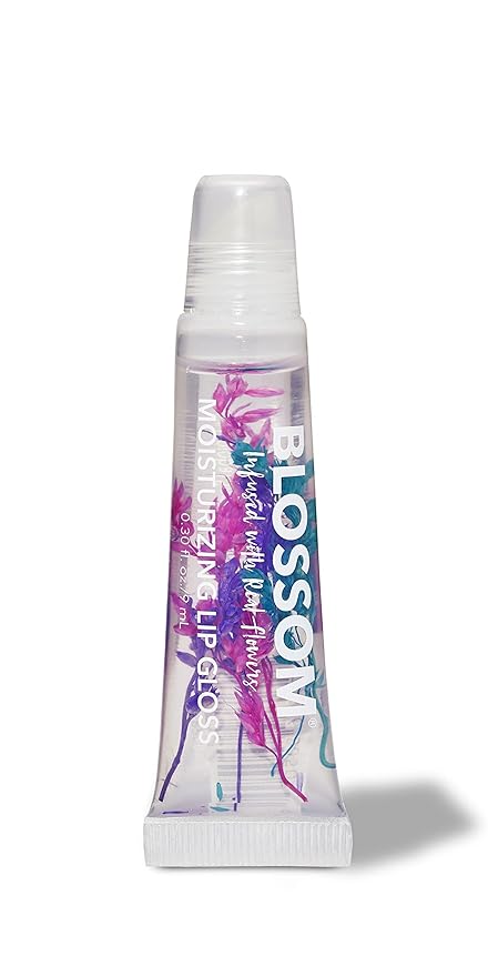 Blossom Lip Gloss Tubes, Raspeberry Scented Thick Clear High Shine Moisturizing Flower Lip Gel with Nourishing Jojoba Seed Oil, Infused with Real Flowers, 0.3oz, Raspberry