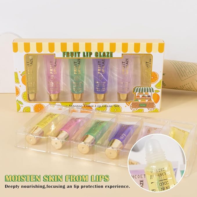 6 Pcs Ultra-Hydrating Lip Gloss Set with Vitamin Oils | High-Shine, Non-Sticky Lip Balm for Smooth, Nourished Lips (6pcs-clear fruit lip gloss kit, pack of 6)