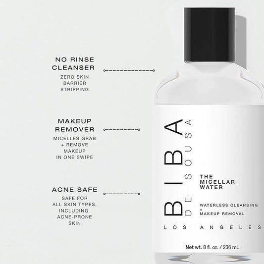 biba de sousa The Micellar Water, No-Rinse Cleanser & Facial Makeup Remover - Soothing Cleanser for Sensitive Skin - For All Skin Types (8oz)