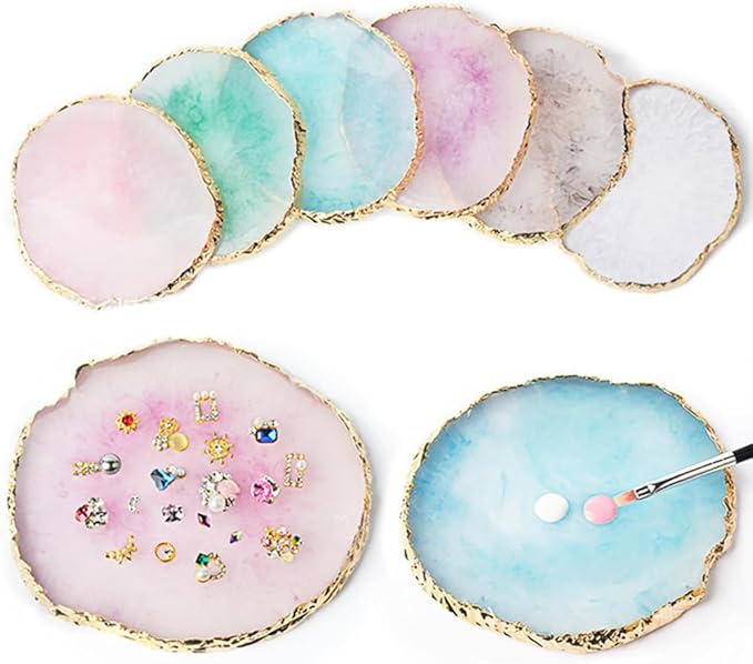 Resin Nail Art Palette, Nail Painting Mixed Color Palette, Gold Edge Nail Gel Color Makeup Display Board Nail Art Display Cosmetic Mixing Tools, Makeup Mixing Palettes Round