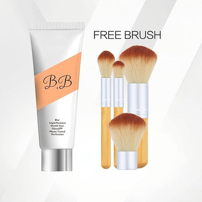 BB Blur Tinted Moisturizer SPF 30, BB Tinted Care Primerwith Brush, BB Cream Tinted Moisturizer for Woman (Light Brown, 1)