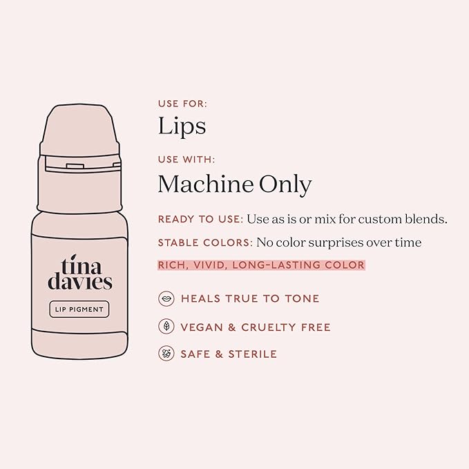 Tina Davies Lust Lip Pigment Collection - Permanent Lip Makeup - Colors Heal True To Tone - Includes Color Chart - 6 x 1/2oz/15ml Bottles