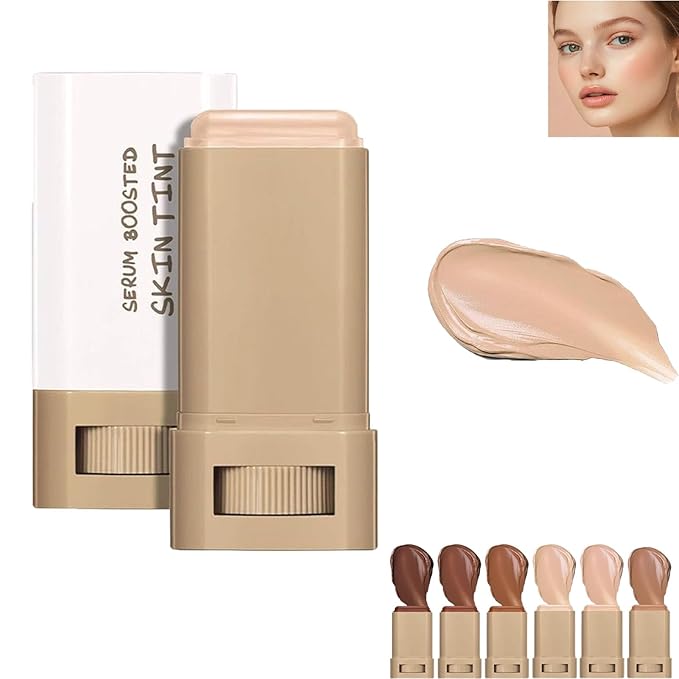Skween Serum Boosted Skin Tint Balm for Black Women, Skween Serum Boosted Hydration Beauty Balm, Solid Tinted Foundation Stick, Moisturizing, Light, Non-Greasy, Natural Finish Makeup (#04, standard)