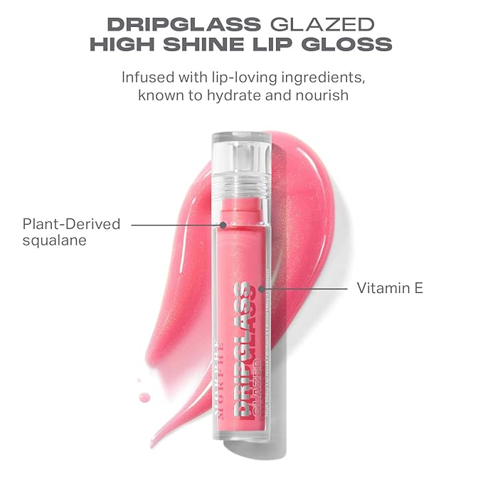 MORPHE Dripglass High Shine Lip Gloss - Glazed, Semi-Sheer & Nourishing Lip Makeup - Buildable Formula Infused with Plant-Derived Squalane & Vitamin E - Pink Mirror (0.13 oz)