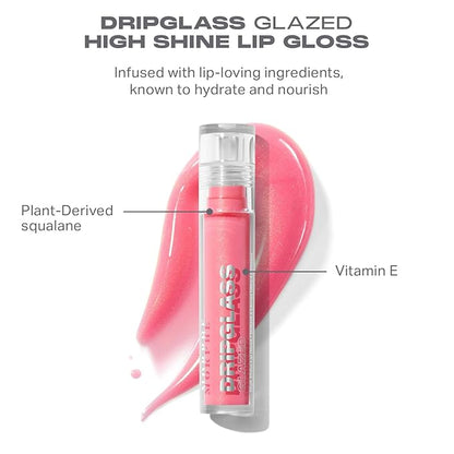 MORPHE Dripglass High Shine Lip Gloss - Glazed, Semi-Sheer & Nourishing Lip Makeup - Buildable Formula Infused with Plant-Derived Squalane & Vitamin E - Pink Mirror (0.13 oz)