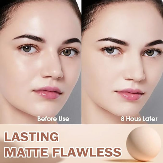 Oil Control Matte Perfection Face Powder Compact For Women, Matte Smooth Flawless Setting Powder Makeup, Polvo Compacto De Maquillaje, Waterproof Long Lasting, 0.35Oz, (10 Porcelain, 1)