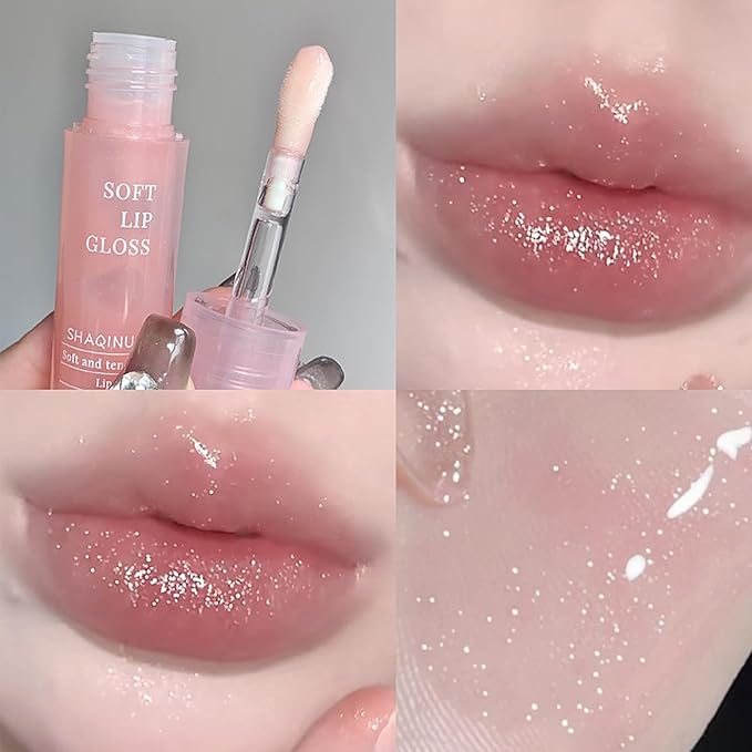 6 Colors Plumping Lip Gloss Set, Hhydrating Water Mirror Clear Lipstick Makeup, Shimmery Glitter Moisturizing Lip Gloss with Shimmery Finish - Lightweight, Sheer, and Hydrating