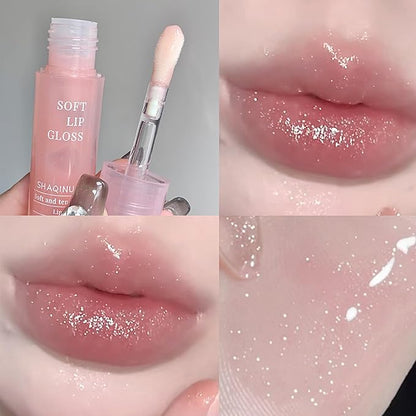 6 Colors Plumping Lip Gloss Set, Hhydrating Water Mirror Clear Lipstick Makeup, Shimmery Glitter Moisturizing Lip Gloss with Shimmery Finish - Lightweight, Sheer, and Hydrating