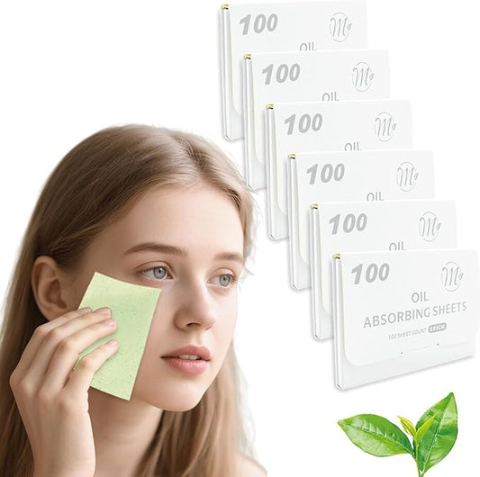 Facial Oil Blotting Paper, Natural Charcoal - 600 Counts, Makeup Friendly Oil Absorbing Paper, Strong Oil Blotting Paper That Is Easy To Carry And Use (Green, 3.7×2.6inch)