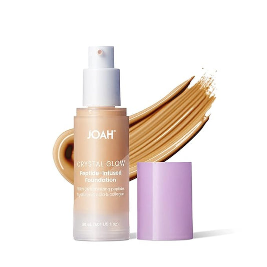 JOAH Crystal Glow Peptide-Infused Foundation, 2-in-1 Multitasking Korean Makeup with Blurring Face Primer, Luminizer, Hydration & Skin Defense for a Flawless Finish, 1.01 Oz, Light Warm
