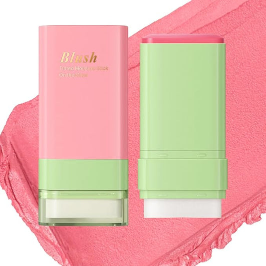 Blush Stick for Cheeks and Lips with Built-In Blending Sponge, On-the-Go Glow Blush, Hydrating Solid Cheek Tint, Multi-use Blush Makeup Stick, Tinted Moisture Sticks (Color:03#Shy Pink)