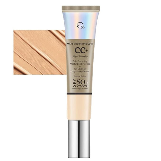 CC Cream With SPF 50 - Full Coverage Foundation, Invisible Pore, Even Skin Tone, Covering Blemishes, Hydrating, Breathable Lightweight Long Lasting Waterproof Matte (Natural)