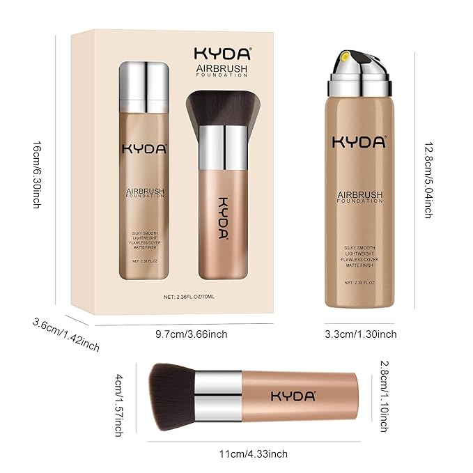 KYDA AirBrush Foundation Spray, Silky Foundation Mist Makeup, Flawless Coverage for Smooth Creamy Nude Finish, Breathable Blendable Lasting Formula, Moisturizing Makeup Primer-#118 Light Beige