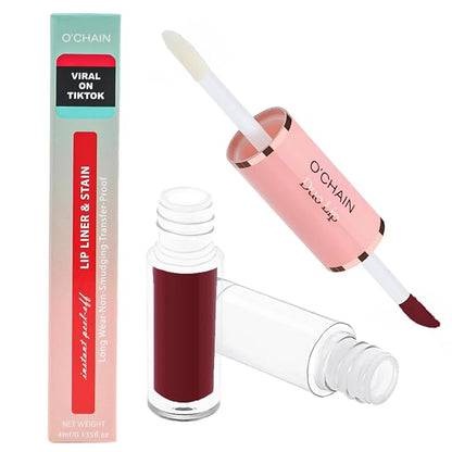 O'CHAIN Peel Off Lip Stain & Lip Liner Masque – Velvet Matte Finish Long Lasting Waterproof and Transfer Proof Lip Tint, with Moisturizing Formula Oil for Soft, Hydrated Lips (03 MINX)