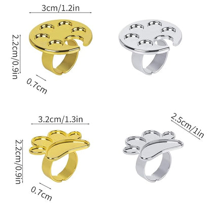 4 Pack Mini Nail Paint Art Palette Finger Rings Metal Manicure Palette Tools Makeup Palettes, Nail Art Palette Nail Polish Palette