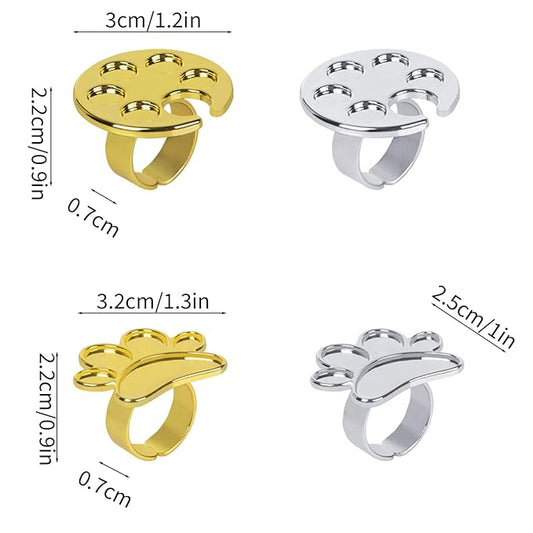 4 Pack Mini Nail Paint Art Palette Finger Rings Metal Manicure Palette Tools Makeup Palettes, Nail Art Palette Nail Polish Palette