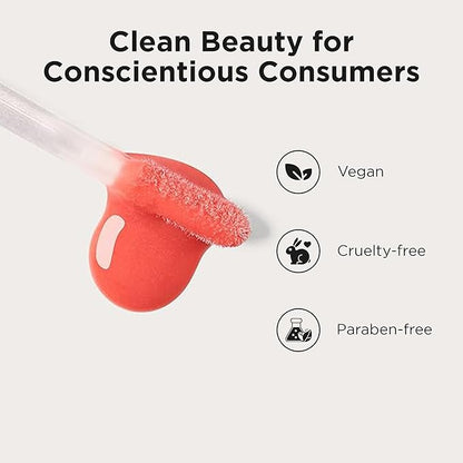 Côte Beauty The Necessity Peptide Lip Shine in Branson - Plumping Coral Lip Gloss with Hyaluronic Acid, Shea Butter & Jojoba Oil - Non-Sticky, Long-Lasting Hydrating Formula