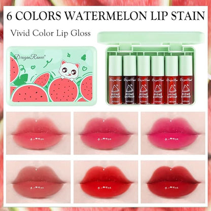6 Colors Lip Tint Stain Set,Fruity Lip Tint Gloss,Korean Lip Tint Lip Stain Plumping Lip Gloss Mini Liquid Lipstick,Multi-use Lip and Cheek Tint,Long lasting Non-Stick Cup Lip Color Makeup