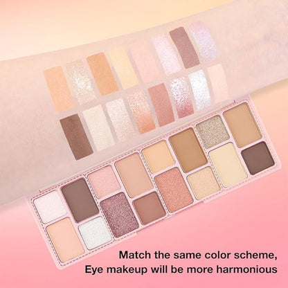 16 Color Pink Champange Brown Gold Colorful Matte Glitter Shimmer Eyeshadow Palette with Mirror for Eye Makeup,Highly Pigmented Korean Natural Rainbow Eye Shadow palette,Blendable-06