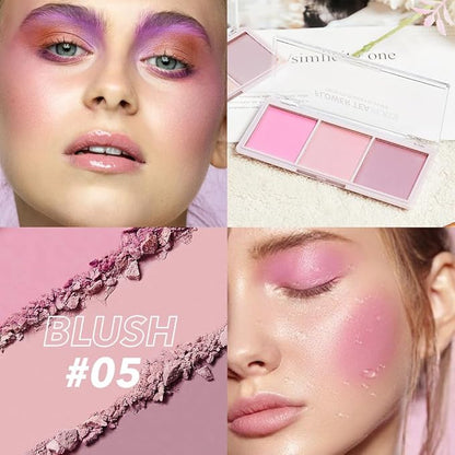 3 IN 1 Brown Nude Face Highlight Bronzer Powder Palette for Face Cheeks Contour Brightening, Buildable Matte Coverage Natural Makeup,Ultra Sculpt Nose Shadow Eyeshadow Primer 01# (05#, 3 Grid)