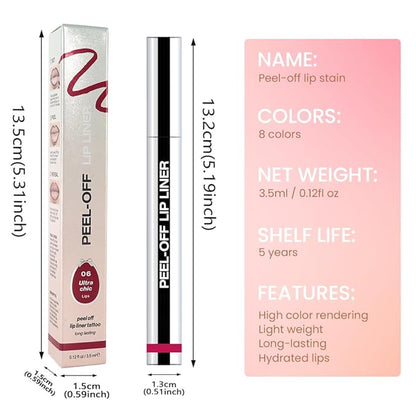 Matte Liquid Lip Gloss Stain - Peel Off Lip Liner Tattoo, Pinkish Red Peel Off Lip Stain, Long Lasting & Waterproof, Transfer-Proof Lip Gloss for All Skin Types, 0.12 fl oz 06#