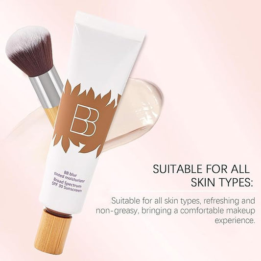 BB Cream Tinted Moisturizer With Spf, Tinted Moisturizer For Face, BB Tinted Care Primer With Brush, Spf Primer For Broad Spectrum Protection, Waterproof, Sweatproof (Natural, Brush*1)