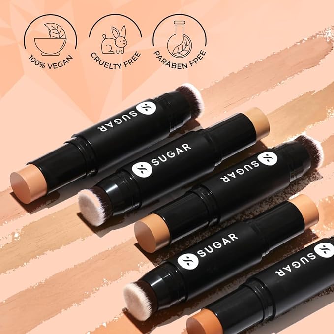SUGAR Cosmetics Ace Of Face Foundation Stick with Inbuilt Brush - 40 Breve (Medium Beige, Warm Undertone) Full Coverage Waterproof Matte Finish