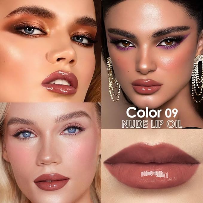 Hydrating Glow Lip Gloss Oil, Tinted Lip Plumper Lip Glosses Oil, Younger-Looking Lips Chocolate Scent, Non-Sticky Creamy Texture for Dry Lips, Brillo labial en aceite hidratante con brillo 10#