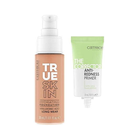 Catrice | True Skin Foundation 65 & The Corrector Anti-Red Primer| Full Coverage Makeup | Vegan & Cruelty Free