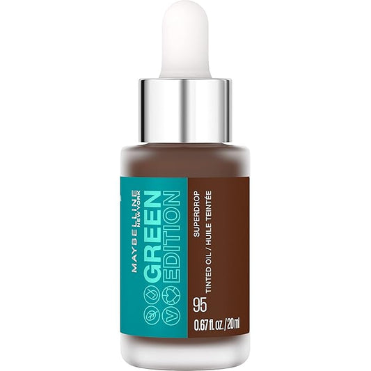 Maybelline Green Edition Superdrop Tinted Oil Base Makeup, Adjustable Natural Coverage Foundation Formulated With Jojoba & Marula Oil, 95, 1 Count
