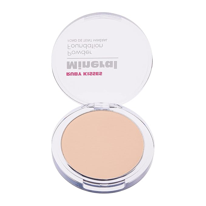 Ruby Kisses Mineral Pressed Powder Foundation, Medium to Full Coverage Natural Finish 0.35 Ounce (Fair Porcelain)