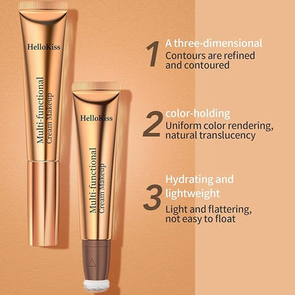 3PCS Liquid Contour Beauty Wand, Liquid Blush Highlighter Makeup Stick with Applicator, Cream Bronzer Stick Natural Matte Finish, Lightweight Blendable Cream Contour Highlighter Blush Wand