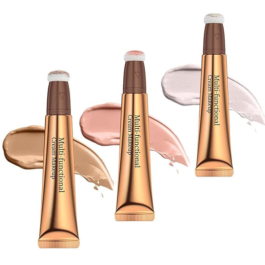 Contour Beauty Wand, Liquid Face Concealer Contouring/Highlighter/Blusher Stick with Cushion Applicator, Long Lasting Natural Matte Finish, Lightweight Blendable Silky Cream Contour Stick