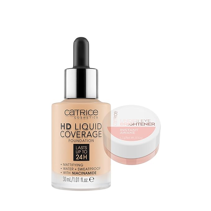 Catrice | HD Liquid Coverage Foundation 08 & Under Eye Brightener 10 Light Rose | Full Coverage Makeup | Vegan & Cruelty Free