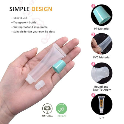 AMORIX 50PCS Lip Gloss Tubes 20ml Blue Cap Lip Gloss Containers Empty Lip Balm Tubes Squeeze Lipgloss Tubes + 2 x 20ml Syringes Tag Labels for DIY Lip Gloss Base Glitter