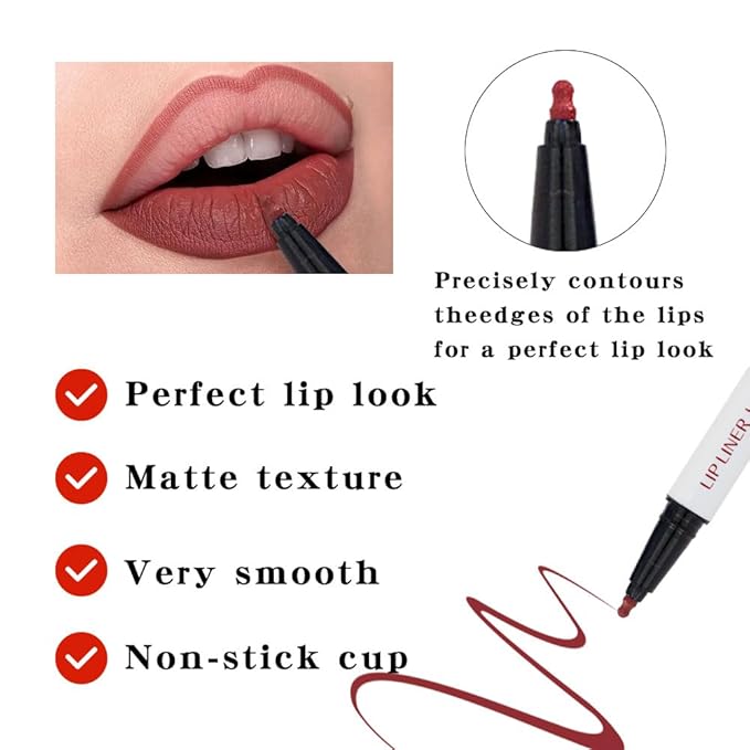 Longwear Liquid Lip Liner, Matte Lip Tint Stain Marker Pen, 2 in1 Liquid Lipstick & Lip Liner Pencil, Long Lasting Waterproof Lip gloss for Women, Fuller Lips Makeup (02(Pink))