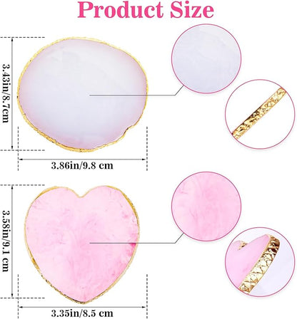 Ouligay 2pcs Heart-Shaped Resin Nail Art Palette, Gold Edge Round Makeup Mixing Palette, Nail Polish Plate, Nail Art Display Board Makeup Plate Cosmetic Mixing Tools