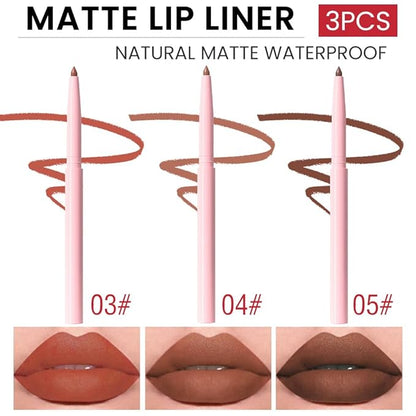 Kaely 3Pcs Matte Velvet Lip Liner Pencils Retractable for Shaping & Sculpting Lips, Lip Pencils for Women Long Lasting Waterproof Rich Lip Colors Liner Crayon Lipstick delineador de labios 03&04&05