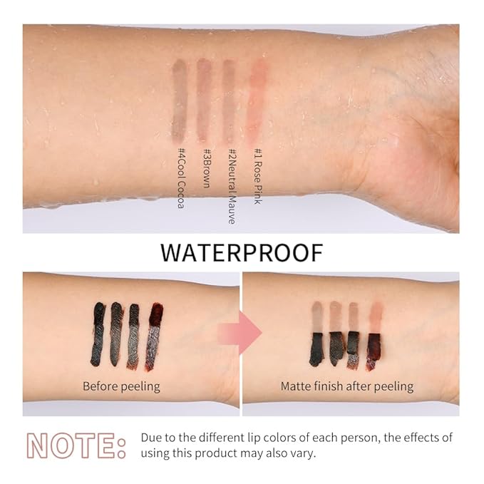 2 Colors Peelable Lip Tint, Peel off Lip Liner Stain, Stay on All Day, Matte Lip Liner Peel Gift Makeup (01+02, SET 1)