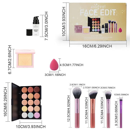 All in One Makeup Kit for Women Full Kit Girls Makeup Gift Sets Xmas Essential Bundle Include Eyeshadow Palette Lipstick Blush Concealer Eyeliner Mascara Foundation Brush Eyebrow Pencil