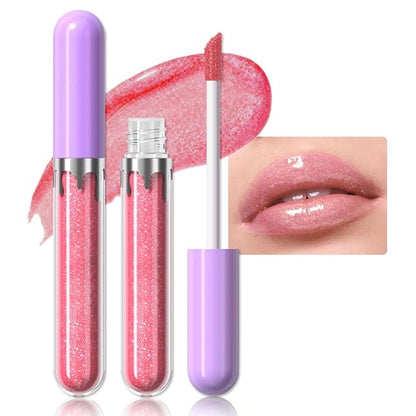 Glitter Liquid Lip Gloss,Rose Pink Shimmer Lipstick, Waterproof Shimmer Lip Stain Lip Glaze, High Shine Long Lasting Shiny Lip Color Makeup 11#