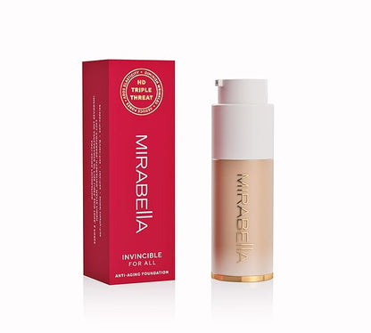 Mirabella Invincible For All HD Liquid Foundation - Anti-Aging Full Coverage Liquid Face Makeup - Moisturizing, Hydrating & Lightweight Foundation for All Skin Types (Medium M150)